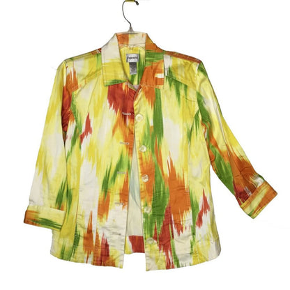 Chico's Button Down Jacket Long Sleeve Flame Print size 0 equal size small in US