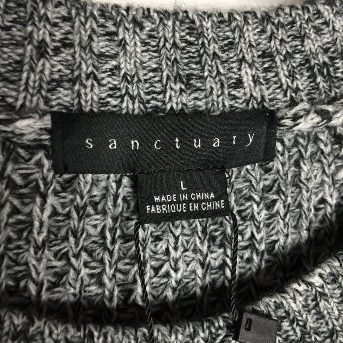 Sanctuary Chunky Knit Pullover Sweater Long Sleeve Crew Neck Marled Black Large