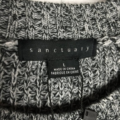 Sanctuary Chunky Knit Pullover Sweater Long Sleeve Crew Neck Marled Black Large