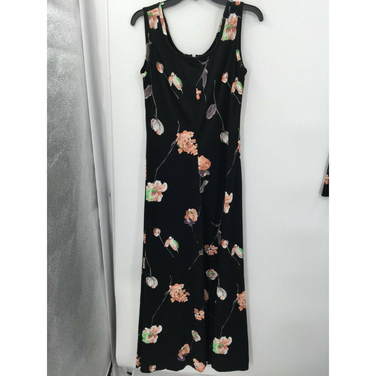 Yves Jennet Maxi & jacket Sleeveless Dress Floral Jacket Scoop Neck Black 2 pc
