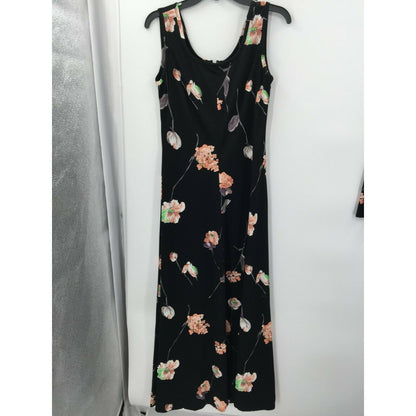 Yves Jennet Maxi & jacket Sleeveless Dress Floral Jacket Scoop Neck Black 2 pc