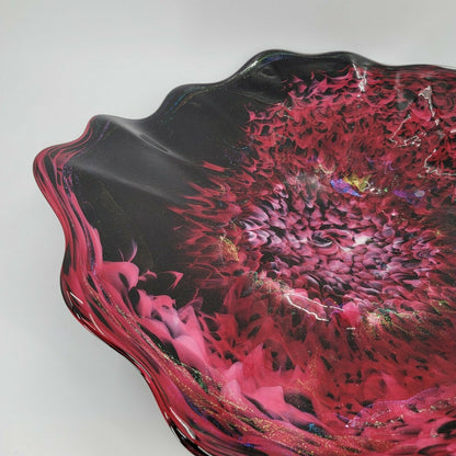 White Elk Hand Blown Art Glass Footed Bowl Eagles Nebula Marty Holmes VISION