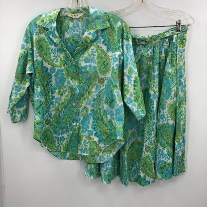 VTG lady manhattan set Small/Medium 1950 Silky Polyester Skirt Long Sleeve Shirt