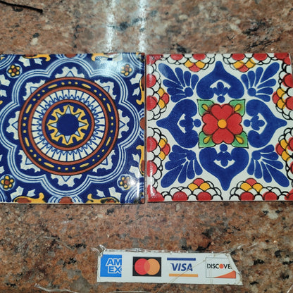 SECONDHAND SANDIES spanish Mexican handpainted Talavera Tile 4x4 Various Colors 3.00 each