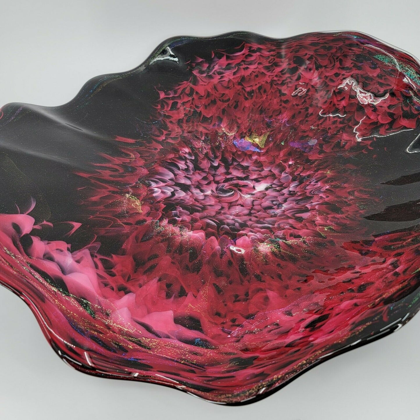 White Elk Hand Blown Art Glass Footed Bowl Eagles Nebula Marty Holmes VISION