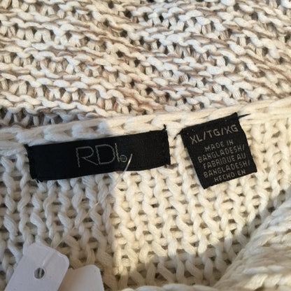 Rdi Open Stitch Pullover Sweater Long Sleeve V-Neck Natural Combo X-Large NEW