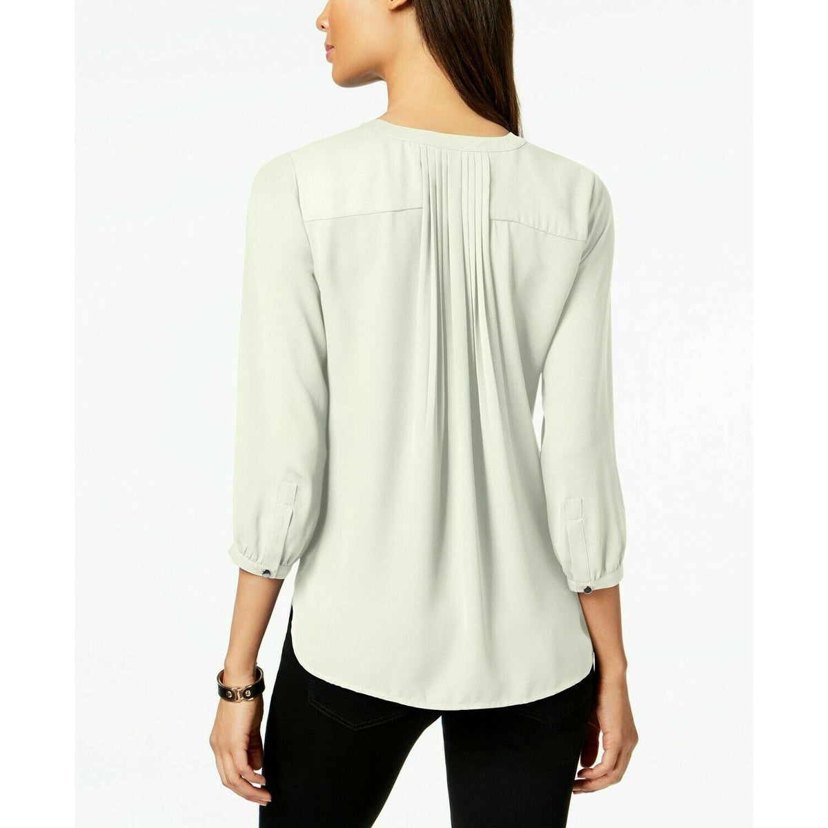 JM Collection Pleated-Back Blouse Top 3/4 Sleeves Henley Neck Eggshell XX-Large