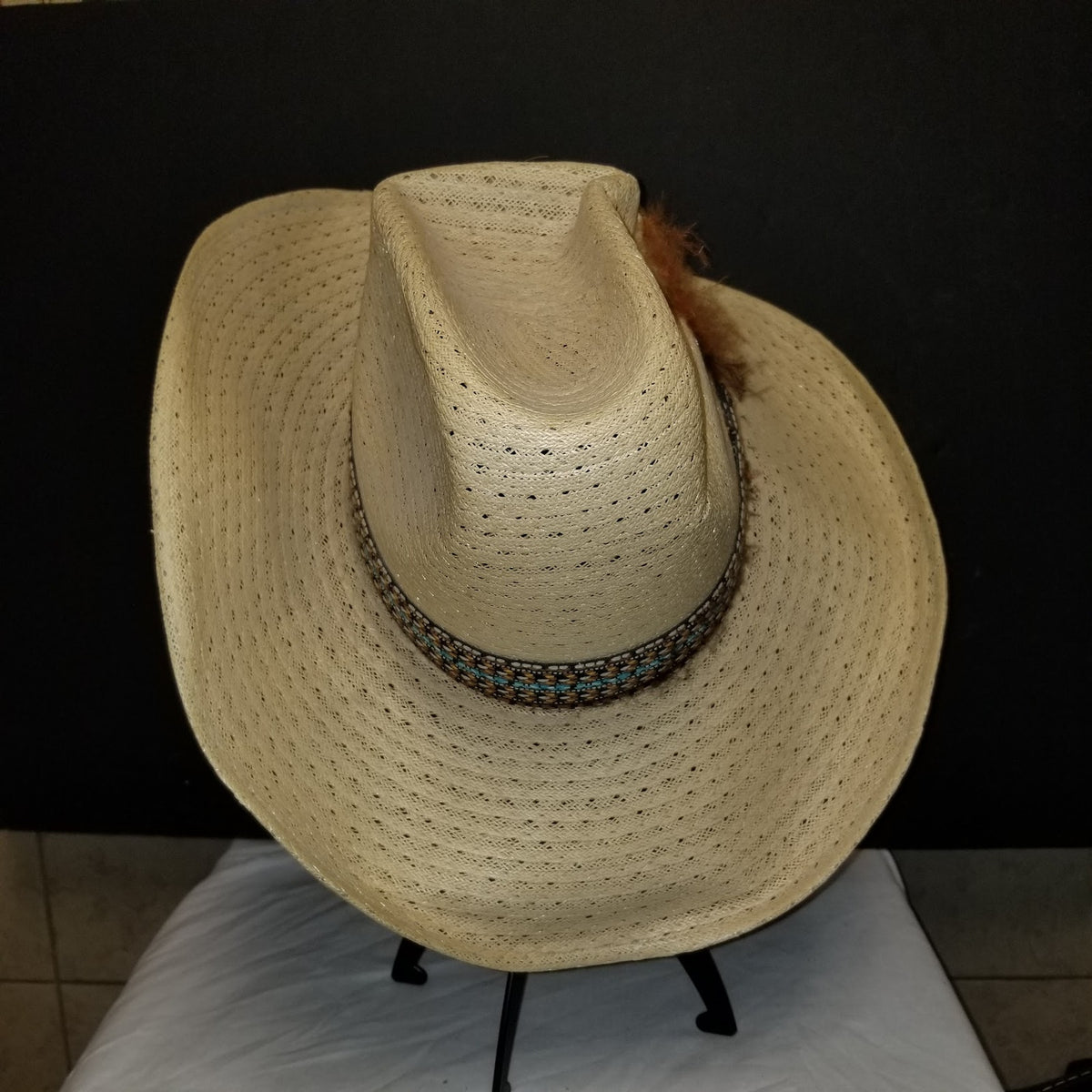 Levis Vintage Cowboy Hat 7 1/8 Tall 6" crown feather band Gaucho Western Roper