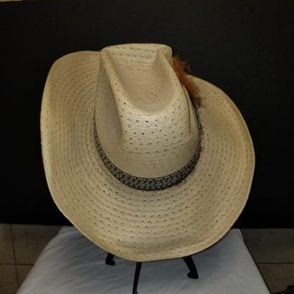 Levis Vintage Cowboy Hat 7 1/8 Tall 6" crown feather band Gaucho Western Roper