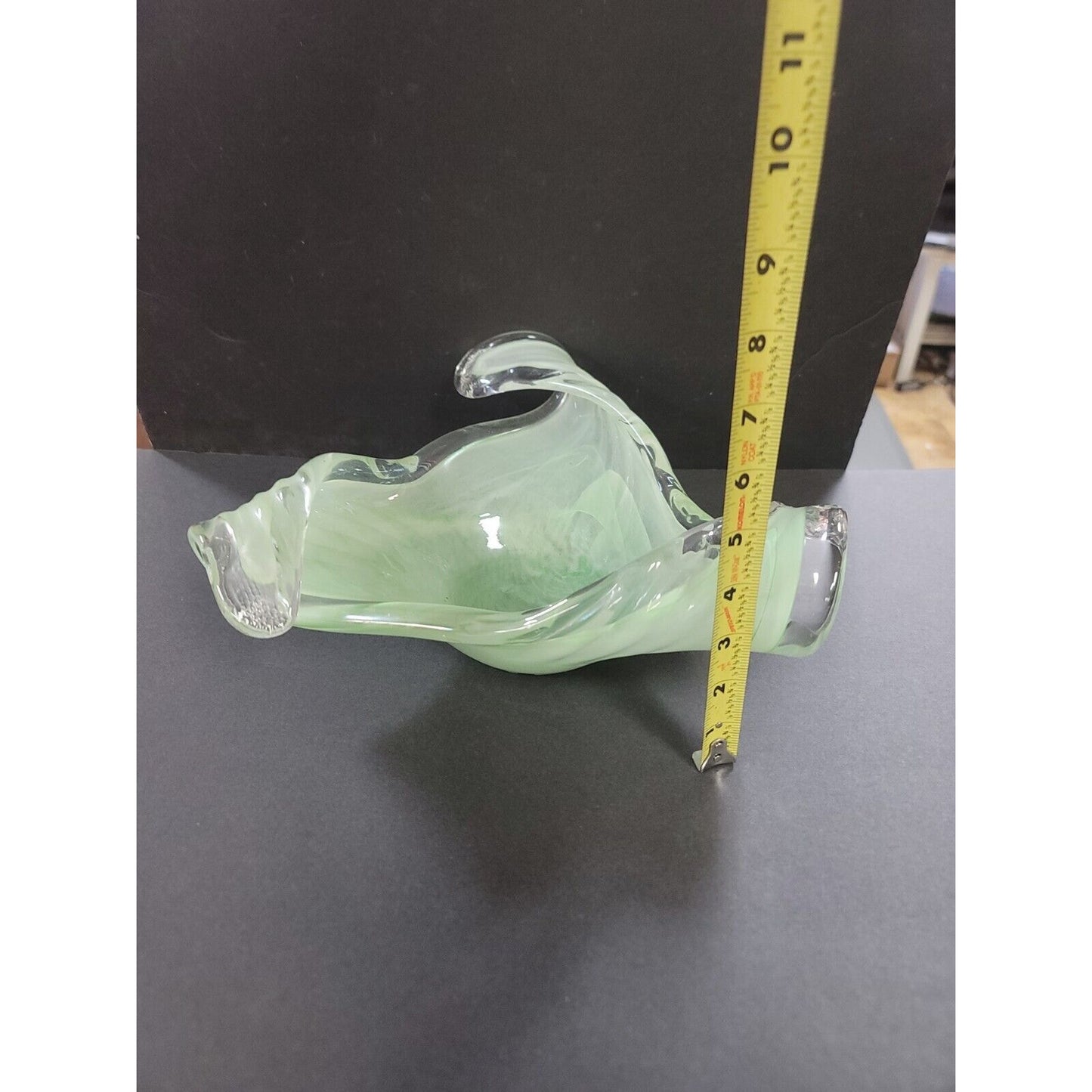 MURANO Hand Blown Art Glass CONSOLE FRUIT Bowl Green & White Swirl FREEFORM