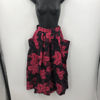 JH Collection Women's High Waist Pleated Floral Midi Skirt Red/Black 32"