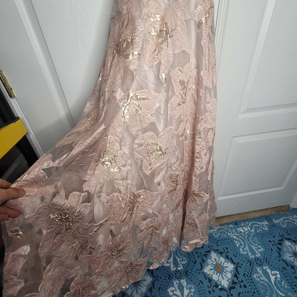 Sequin Hearts Size 7 Pink Women Spaghetti LaceUp Back BurnOut Organza Ball Gown