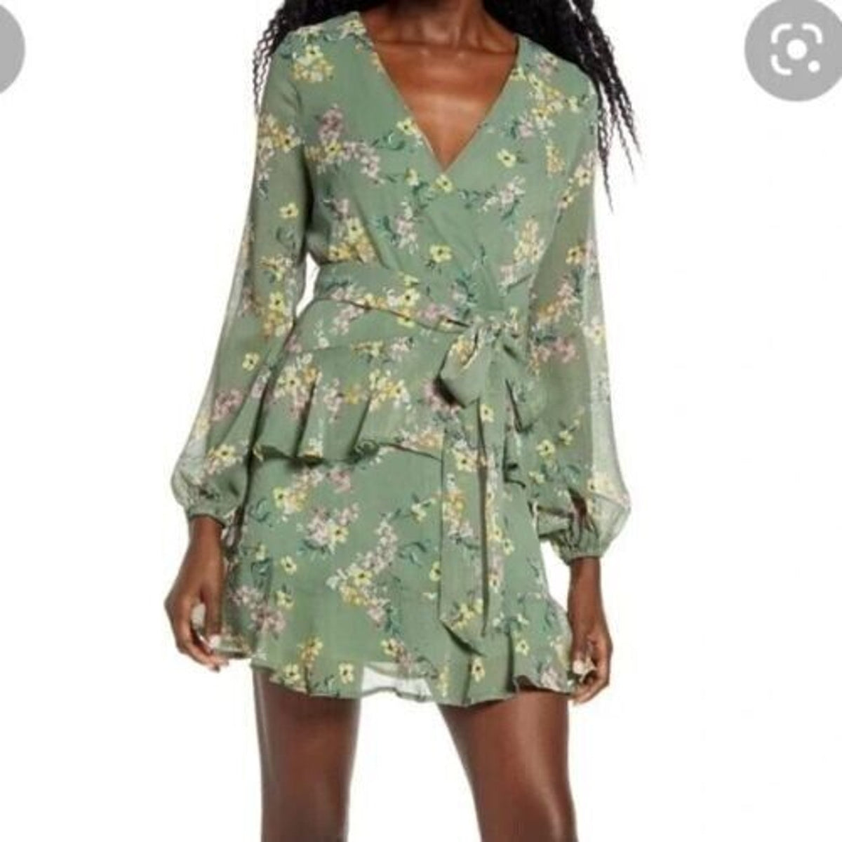 Nordstrom Leith Sage Floral Ruffle Dress Large NWT Spring Summer Long Sleeve