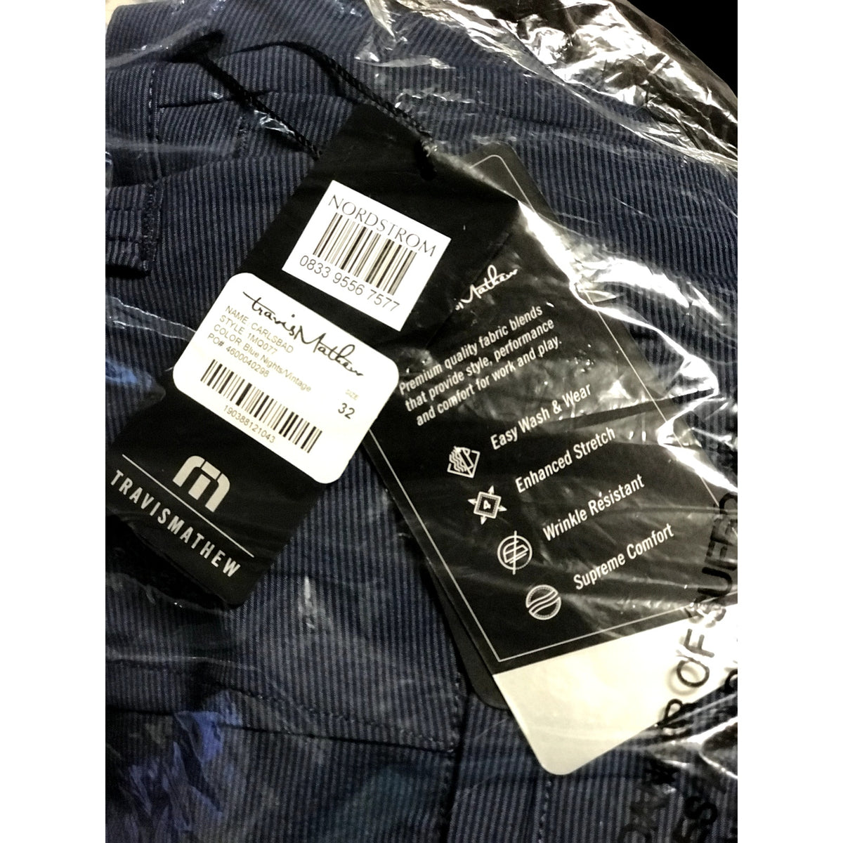 Travis Mathew NWT Men's Striped Shorts Blue Night Golf Flat Front Size 32