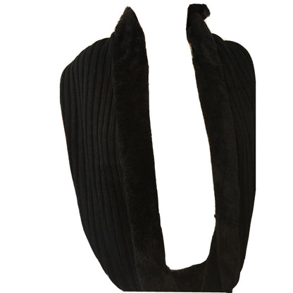DKNY NEW Designer Fleece-Lined Knitted Infinity Scarf Wrap Black 30" x 12" Warm