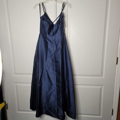 Alfred Sung V-Neck Criss Cross Back Satin Night Out Dress Midnight Blue Size 6