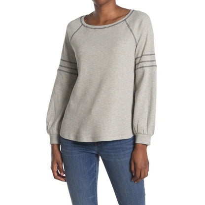 Emelia Waffle Knit Thermal Raglan Bishop Sleeve Top Sz Large in Heather Gray NWT