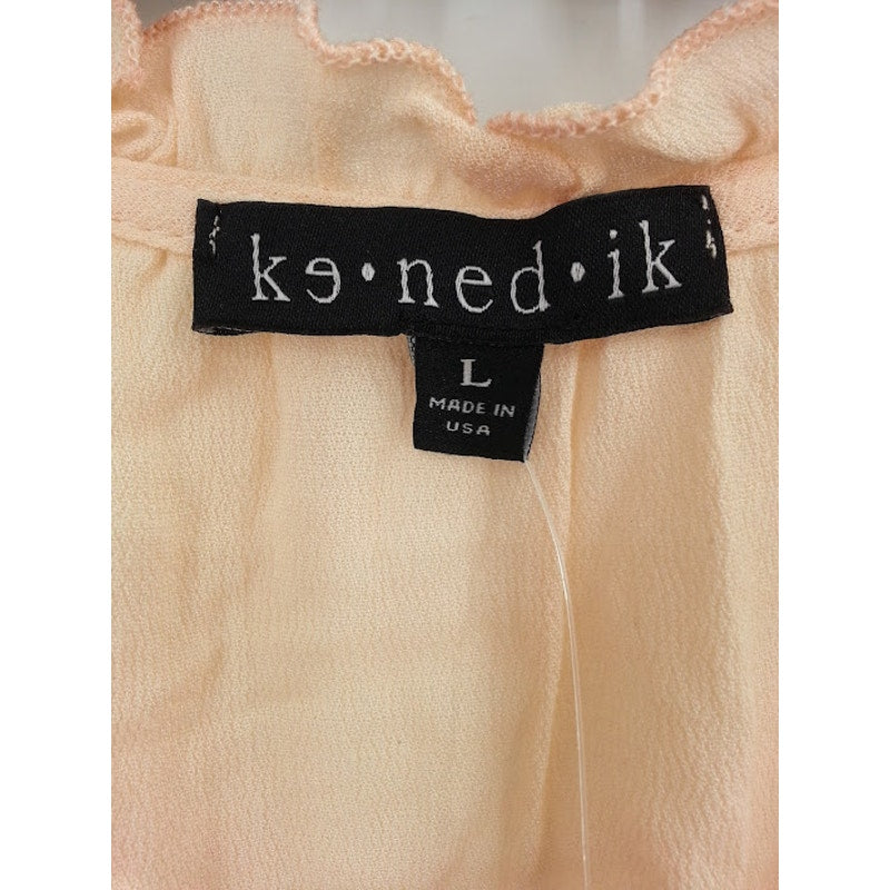 Kenedik Women's Keyhole Long Sleeve Smocked Dress Peach 100% Rayon Large