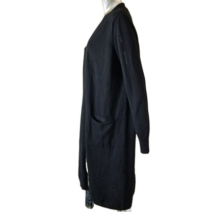 Ceny Open Front Long Cardigan Drop Shoulders Pockets Extra Small/XS Black NWT