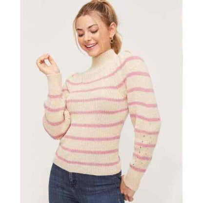 Lush sweater Size small pink oatmeal cream stripe NEW mock neck long sleeve SOFT