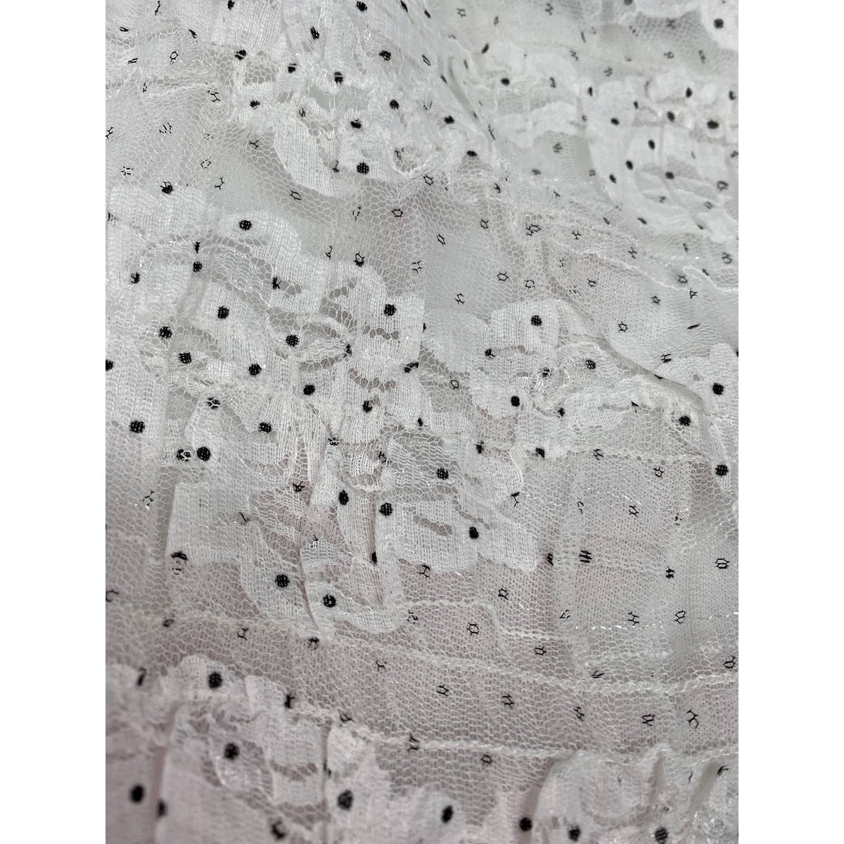 NSR Blouse Extra Large/XL White Black Polka Dot NEW Lace Puff Shoulder Crop Top