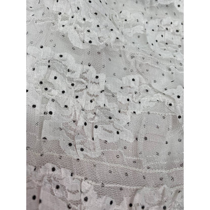 NSR Blouse Extra Large/XL White Black Polka Dot NEW Lace Puff Shoulder Crop Top