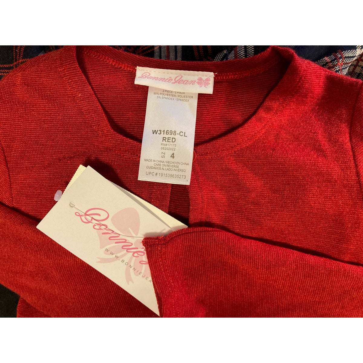 Bonnie Jean Girls Plaid Holiday Dress with Cardigan Size 4 Red and Navy NWT