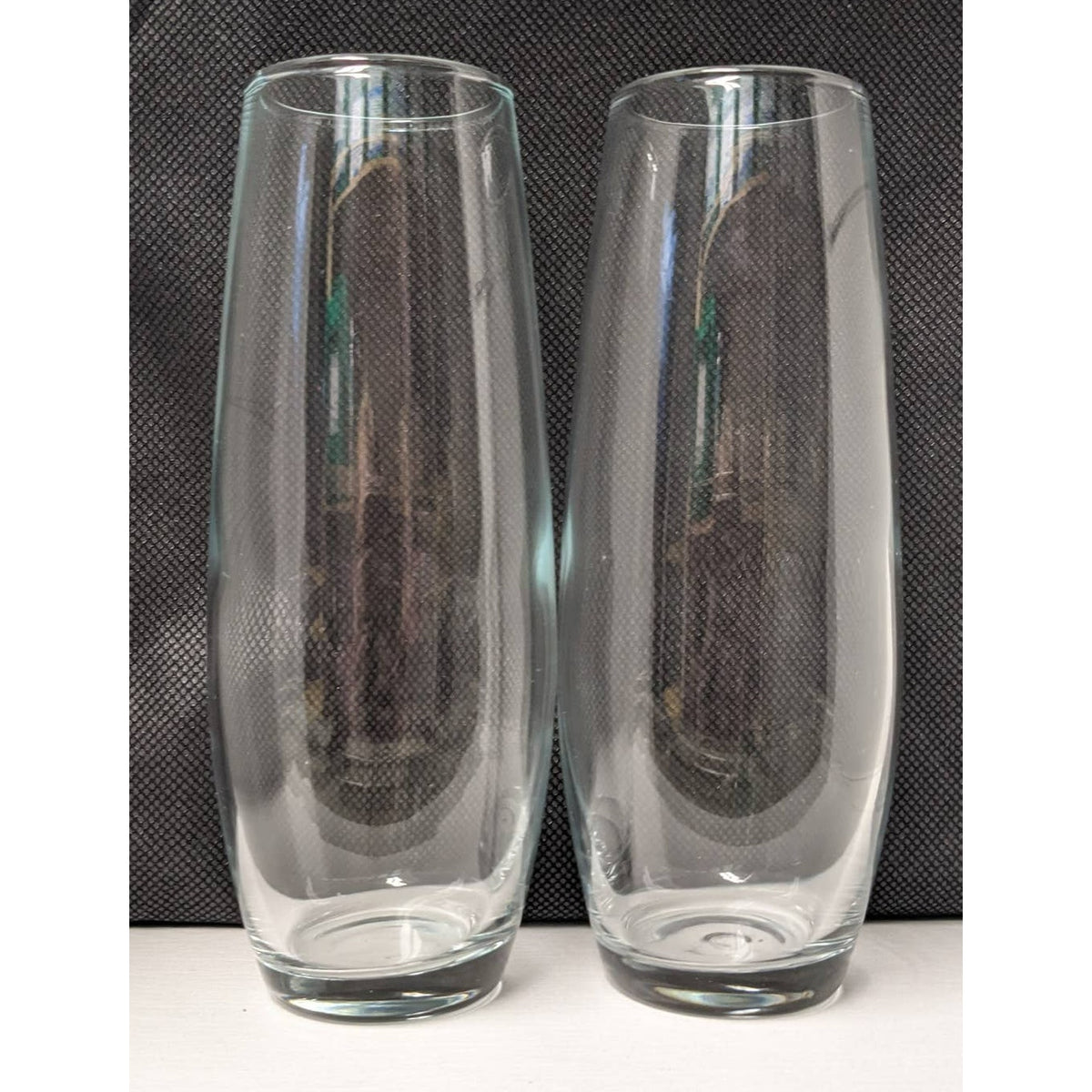 Vintage 6" Stemless Champagne Flutes Tapered Pair Clear Glass Pair of 2 Modern