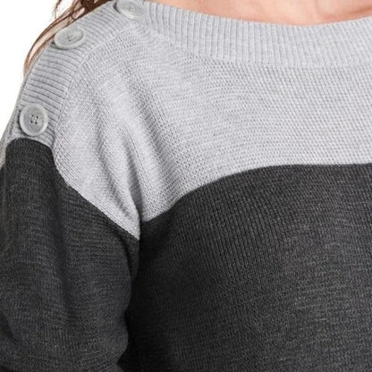 Vince Camuto Button-Shoulder Colorblock Sweater Size Medium In Heather Grey NWT