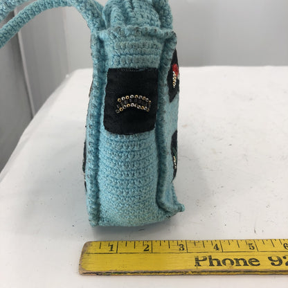 Vintage Unbranded Womens Handmade Crochet Knitted Tote Bag Turquoise Small