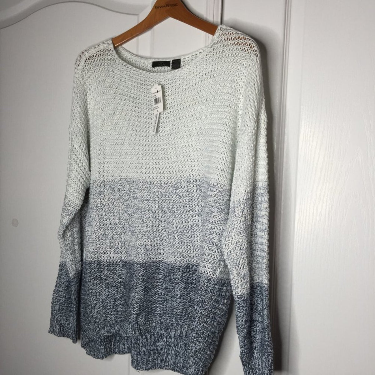 Rdi Open Stitch Pullover Sweater Long Sleeve Boat-Neck Blue Combo Size X-Large