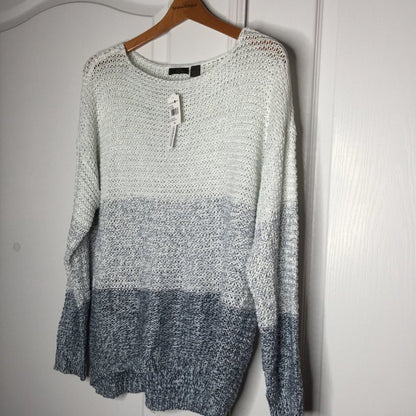 Rdi Open Stitch Pullover Sweater Long Sleeve Boat-Neck Blue Combo Size X-Large
