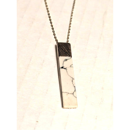 Oliver Bonas Silverplated Howlite Facet White Bar Rectangle Pendant on Chain 35"