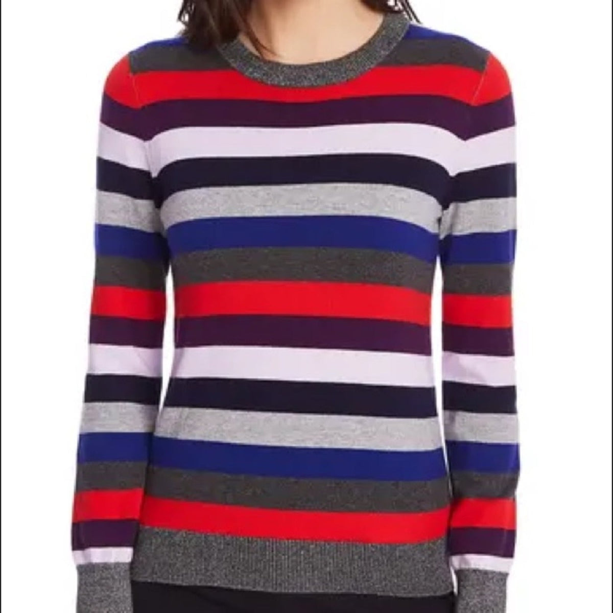 Court & Rowe NWT Metallic Striped Pullover Long Sleeve Sweater Size Small