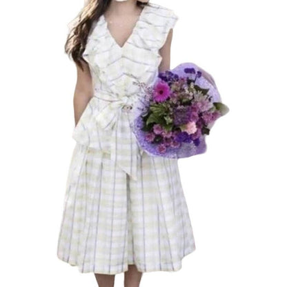 Halogen Atlantic-Pacific Organza Ruffle Dress Sz Small Pastel Plaid NWT