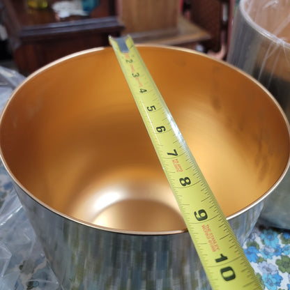 Pair Metal Goldtone Brushed Planters NEW Set of 2 Nesting