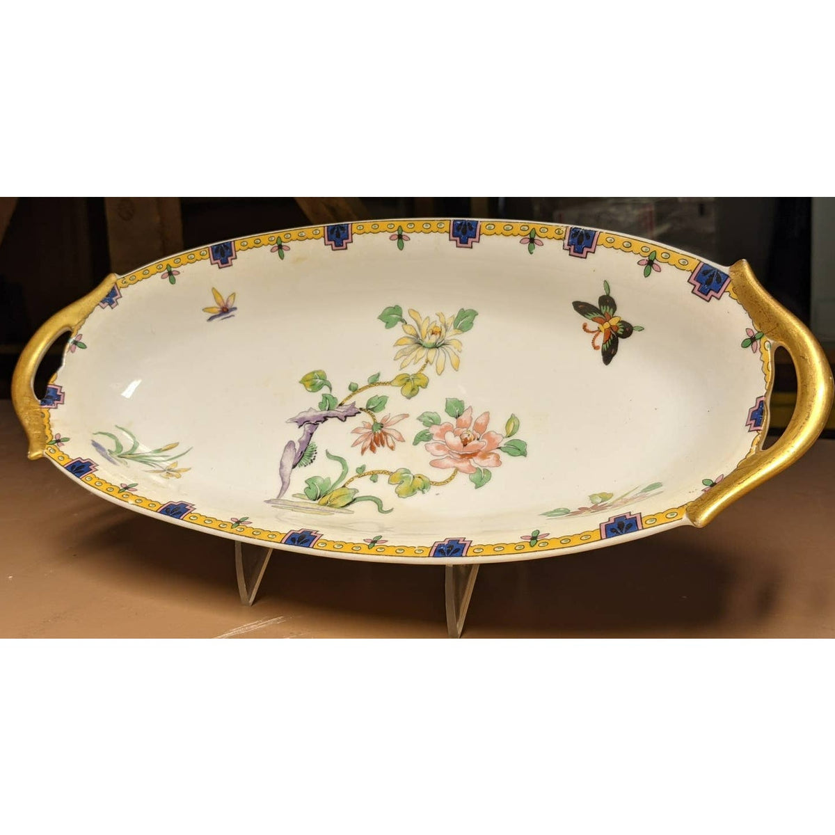 Union Ceramique Limoges France Porcelain Relish Dish Gold Tone Edge platter