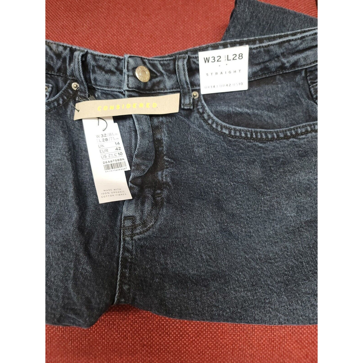 Topshop US 10 Petite Size 32 28 Length DARK Straight Leg Jeans Raw Hem Wash nEW