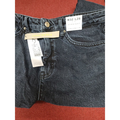 Topshop US 10 Petite Size 32 28 Length DARK Straight Leg Jeans Raw Hem Wash nEW