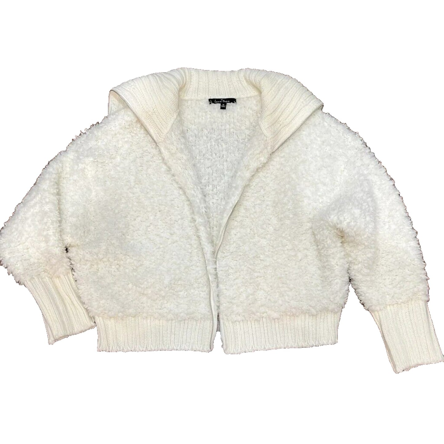 Love Tree Full Zip Cable Knit Collar Fuzzy Cardigan Sweater Sz Medium Ivory NWT