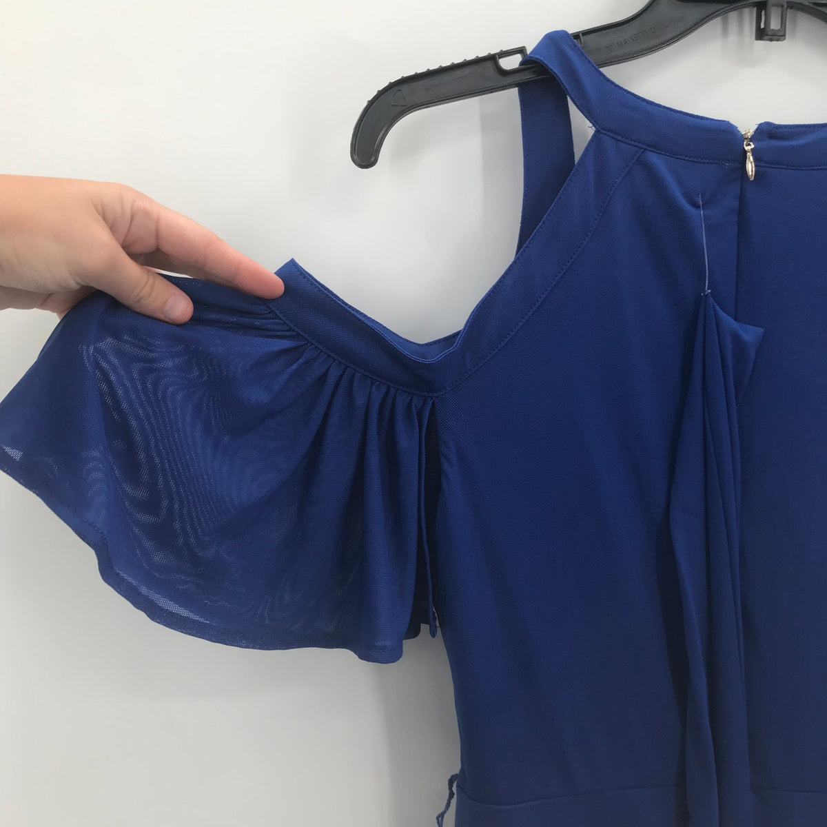 Thalia Sodi Off Shoulder Maxi Dress V-Neck Back Zip Blue Small New Flutter