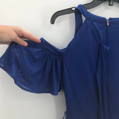Thalia Sodi Off Shoulder Maxi Dress V-Neck Back Zip Blue Small New Flutter