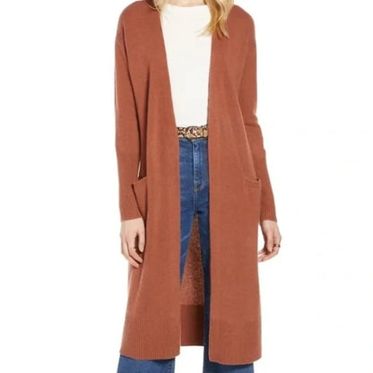 HALOGEN Open Front Pocket Cardigan Red Pomegranate Size medium Full length NEW