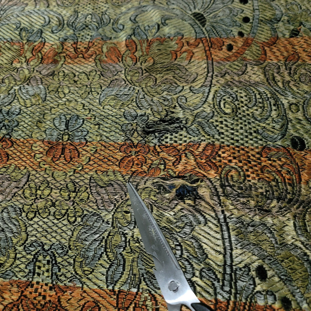 Metallic copper black throw fringe BOHO damaged coverlet crafting artwork teddie
