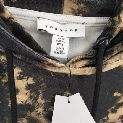 Topshop Hoodie Sweatshirt Dress Pocket Long Sleeve Abstract Tie Dye Tan/Black 8