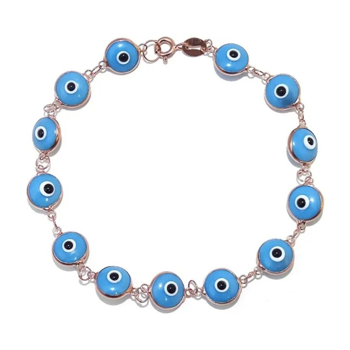 Savvy Cie Jewels Womens Blue 18K Rose Gold Vermeil Evil Eye Bracelet NWT