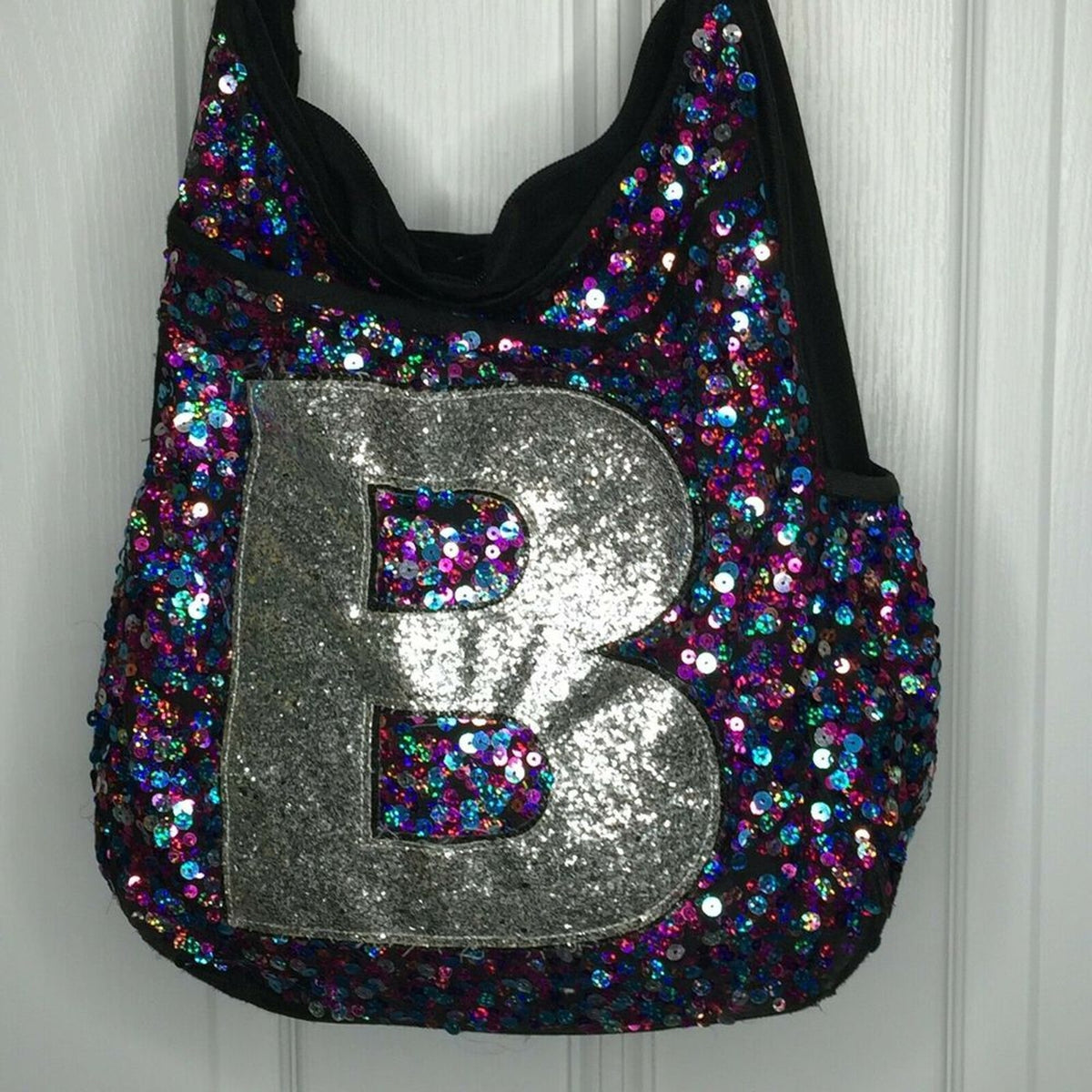Justice Women's Crossbody Hobo Bag Adjustable Strap Sequin Monogram B