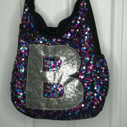 Justice Women's Crossbody Hobo Bag Adjustable Strap Sequin Monogram B