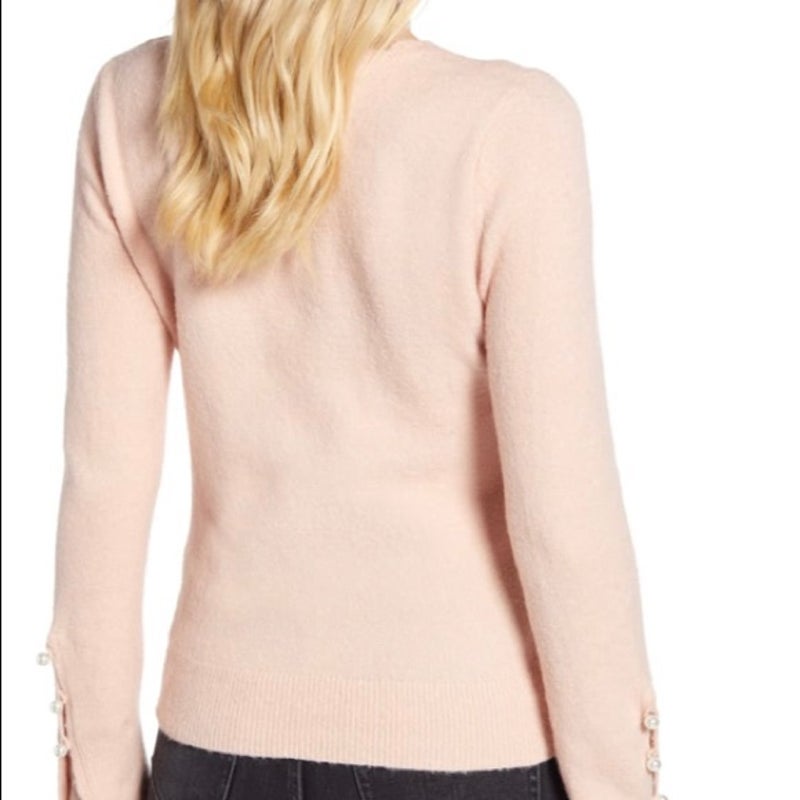 Rachel Parcell Scalloped Crew Neck Pullover Sweater Long Sleeve Pink NEW Small