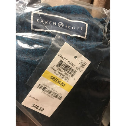 Karen Scott Women Cotton Ribbed Long Sleeve Blue Teal Marled Sweater Size Medium